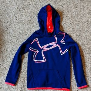 Girls Navy/Orange Under Armour Hooded Sweatshirt, Youth Medium